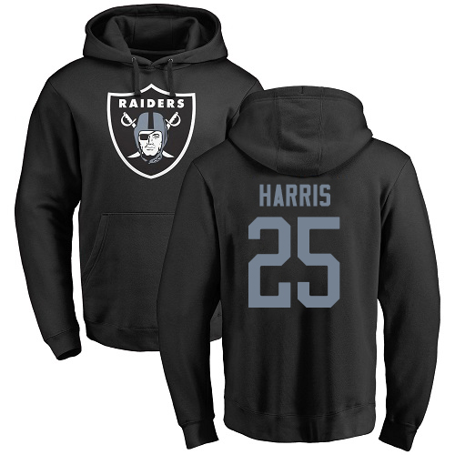 Men Oakland Raiders Black Erik Harris Name and Number Logo NFL Football #25 Pullover Hoodie Sweatshirts
